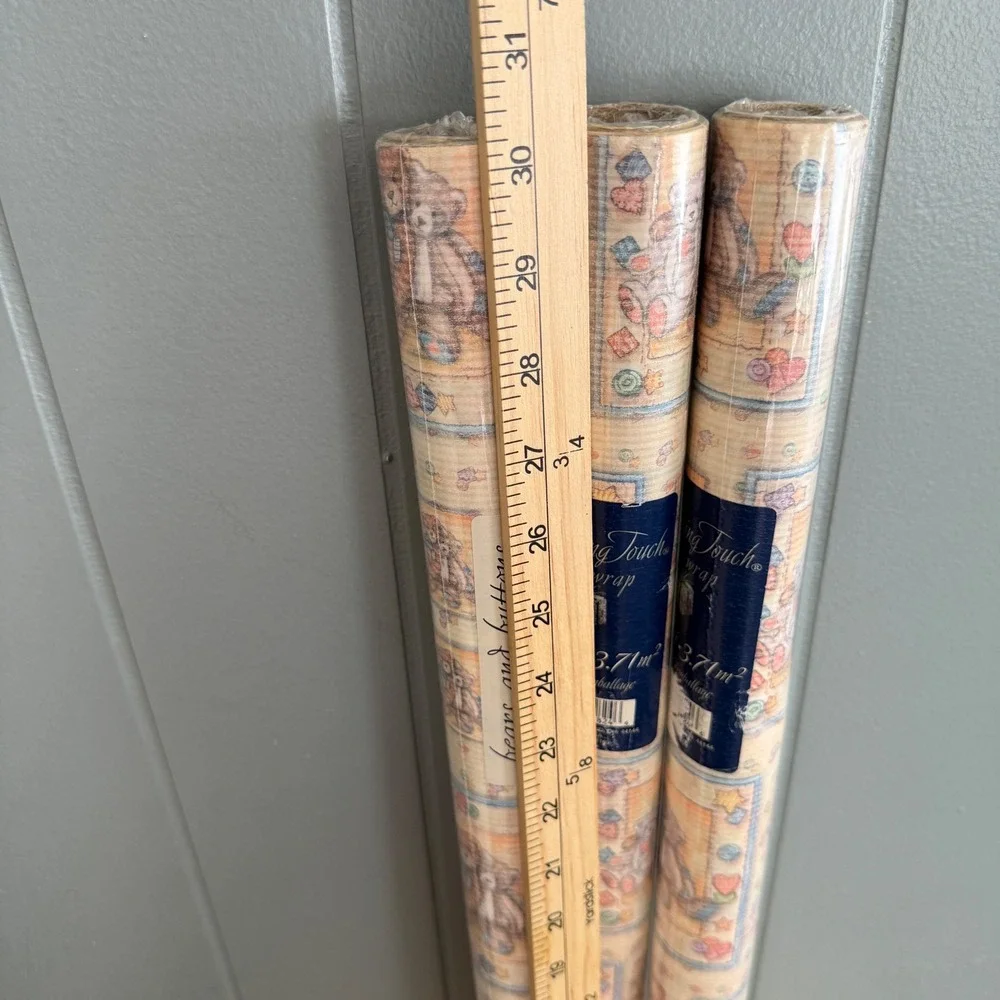 Vtg 2001 Teddy Bear Buttons Gift Wrap 3 Rolls 120 Sq Ft Debra Jordan Bryan